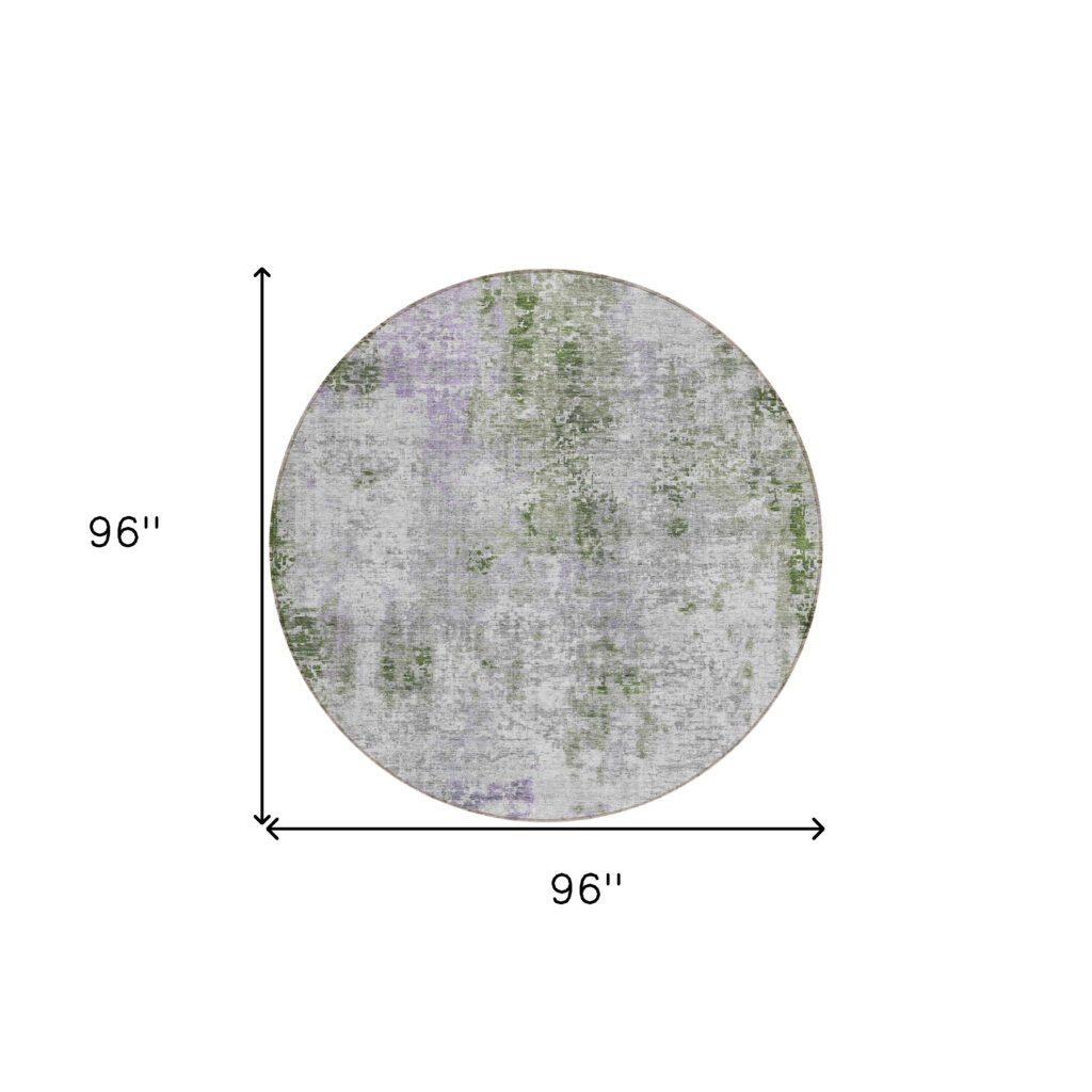 8' Olive Green And Gray Round Abstract Washable Indoor Outdoor Area Rug