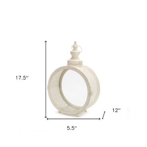 18" Beige Flameless Floor Lantern Candle Holder