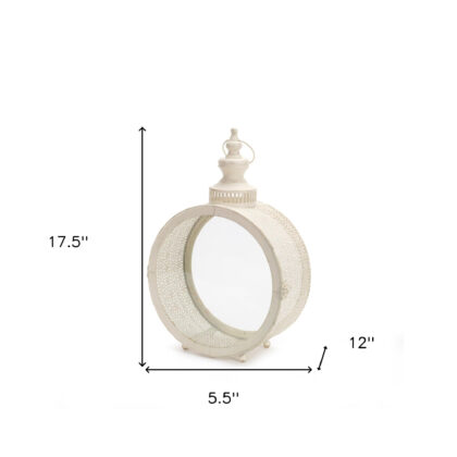 18" Beige Flameless Floor Lantern Candle Holder