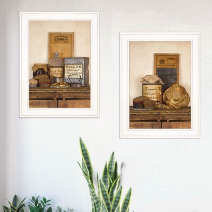 Set Of Two Creek Water Laundry White Framed Print Bathroom Wall Art