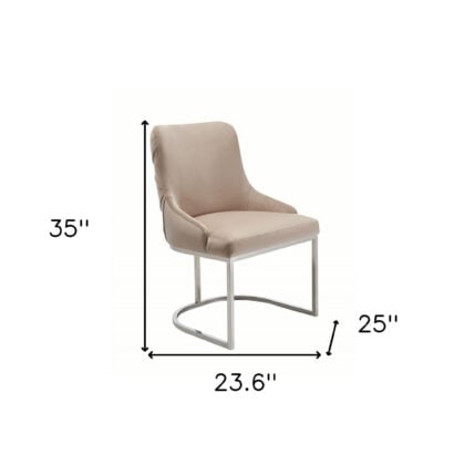 Kitchen & Dining — Set of Two Tufted Beige And Silver Upholstered Velvet Wing Back Dining Side Chairs