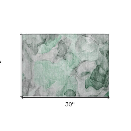 2' X 3' Green Abstract Washable Non Skid Indoor Outdoor Area Rug