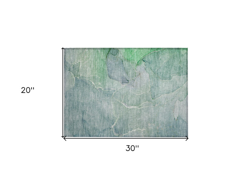 2' X 3' Teal Abstract Washable Non Skid Indoor Outdoor Area Rug