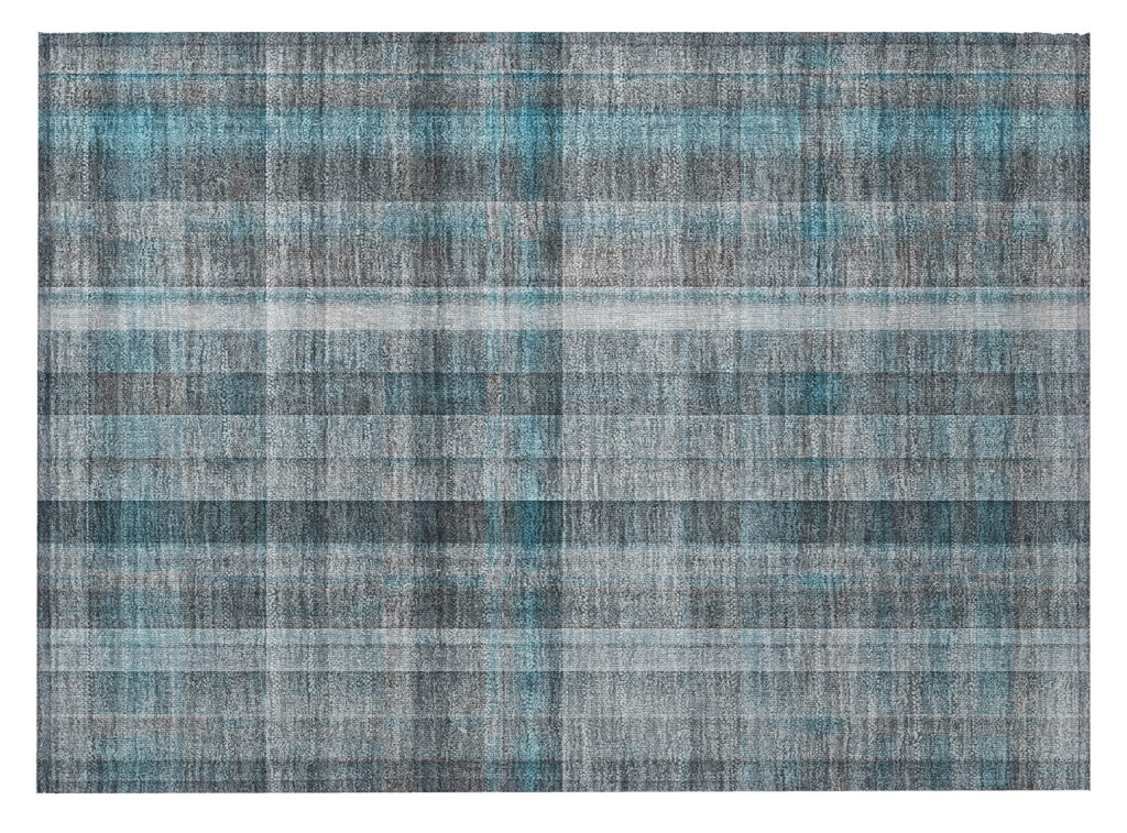 2' X 3' Teal Plaid Washable Non Skid Indoor Outdoor Area Rug