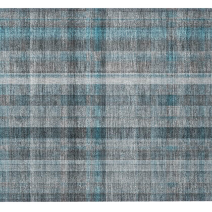 2' X 3' Teal Plaid Washable Non Skid Indoor Outdoor Area Rug