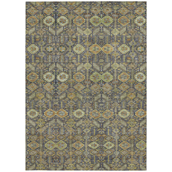 3' X 5' Blue and Orange Floral Washable Non Skid Indoor Outdoor Area Rug