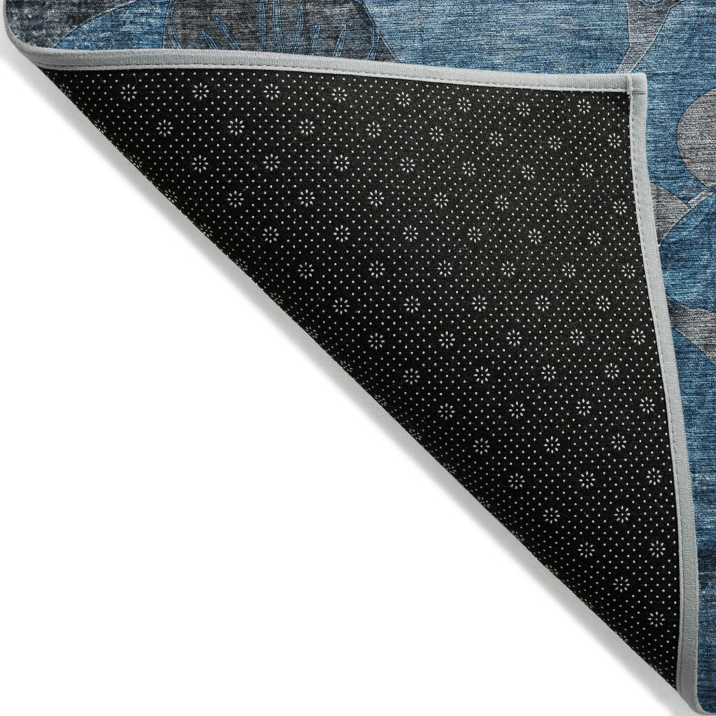 2' X 8' Blue and Gray Abstract Washable Indoor Outdoor Runner Rug