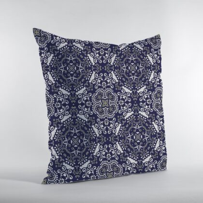 18" Navy Boho Pattern Zippered Suede Throw Pillow