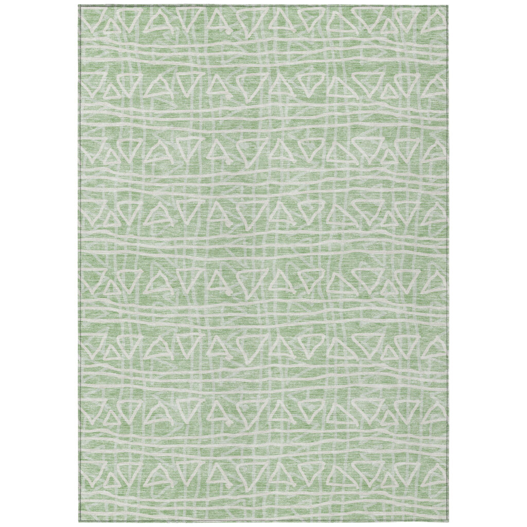 3' X 5' Mint Green Artichoke Green And Ivory Geometric Washable Indoor Outdoor Area Rug