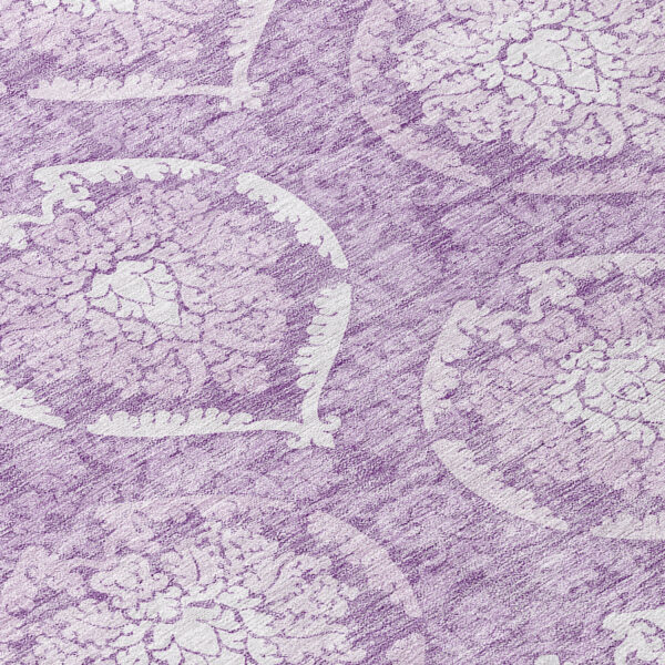 8' Plum Purple And Ivory Round Medallion Washable Indoor Outdoor Area Rug