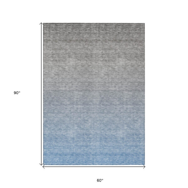 5' X 8' Denim Blue And Gray Ombre Washable Indoor Outdoor Area Rug