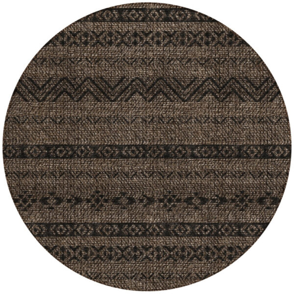 8' Chocolate And Brown Round Southwestern Washable Indoor Outdoor Area Rug