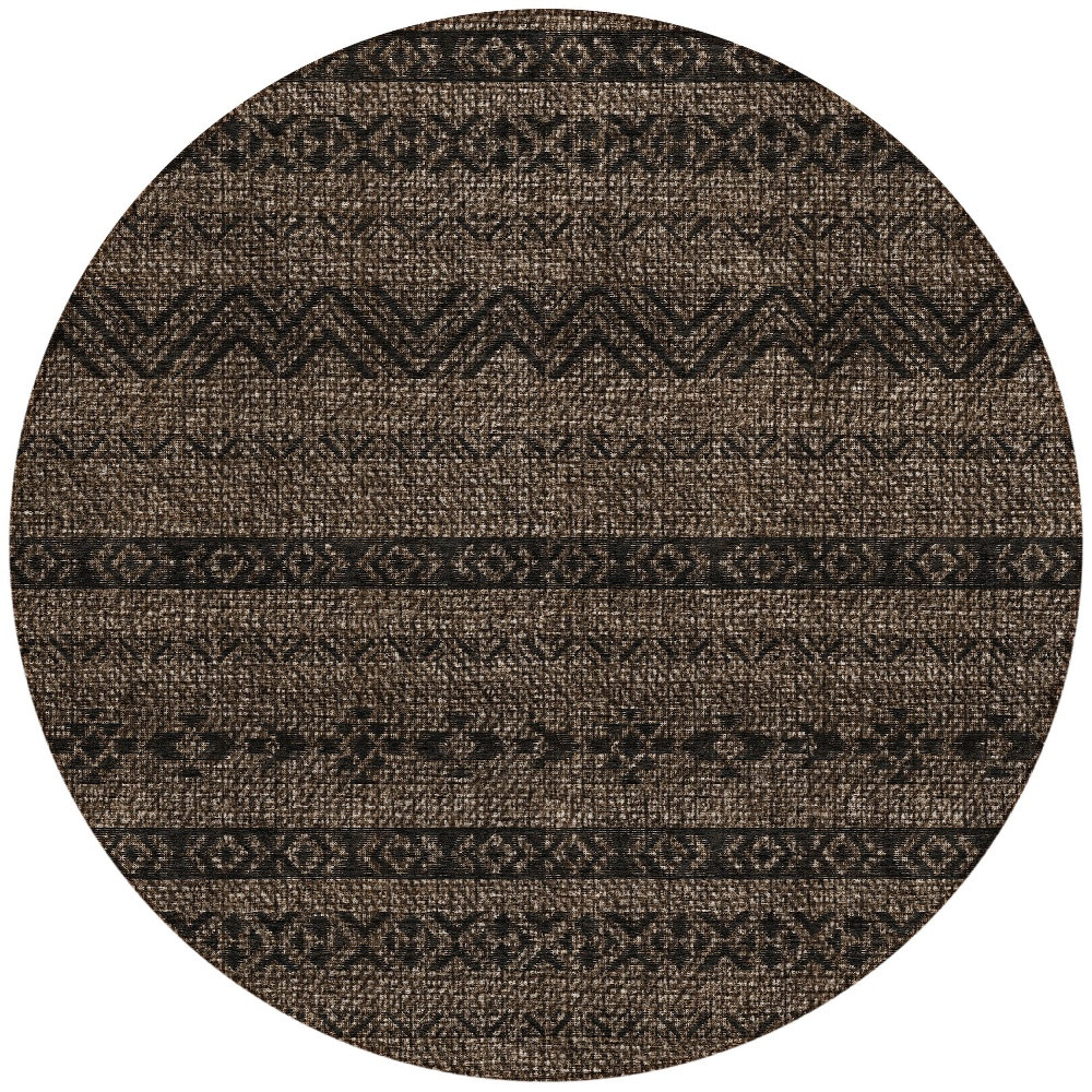 8' Chocolate And Brown Round Southwestern Washable Indoor Outdoor Area Rug