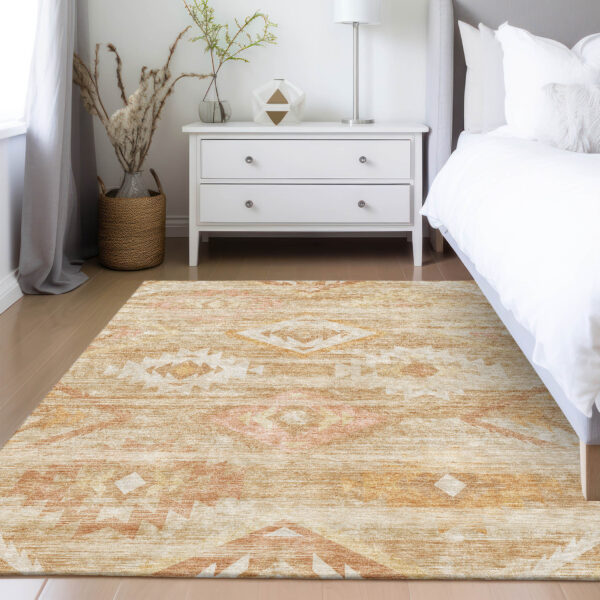 8' X 10' Copper Terra Cotta And Ivory Southwestern Washable Indoor Outdoor Area Rug