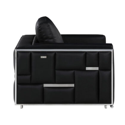 47" Black And Silver Top Grain Leather Club Chair