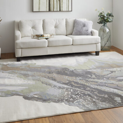 10' x 13' Green and Brown Abstract Power Loom Area Rug