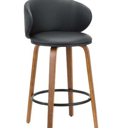 Set of Two 26" Black and Brown Faux Leather and Solid Wood Low Back Counter Height Bar Chairs