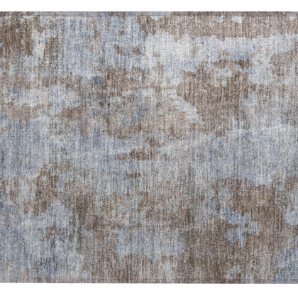 2' X 3' Mocha and Blue Abstract Washable Non Skid Indoor Outdoor Area Rug