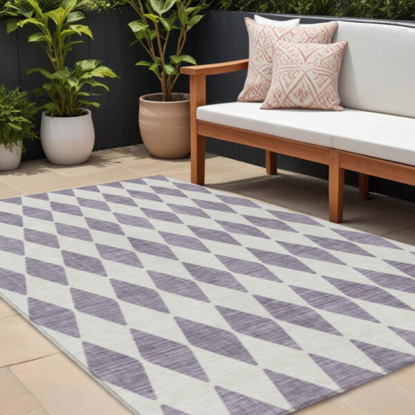 10' X 14' Purple And Lilac Geometric Washable Indoor Outdoor Area Rug
