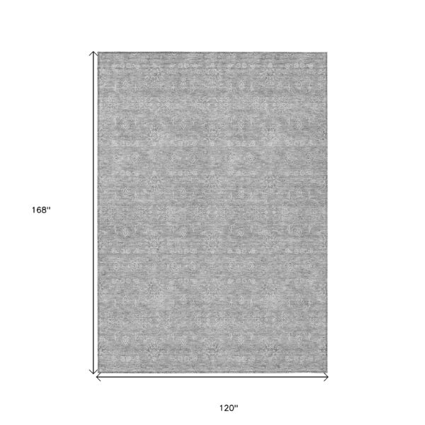 10' X 14' Gray Silver And Ivory Floral Washable Indoor Outdoor Area Rug