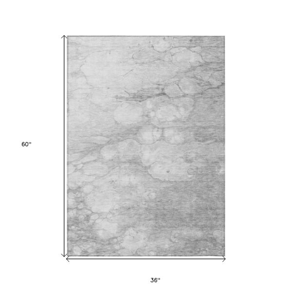 3' X 5' Silver Gray And Ivory Abstract Washable Indoor Outdoor Area Rug