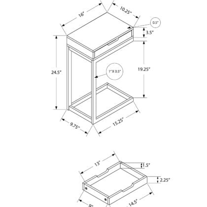 16" X 10.25" X 24.5" White Metal With A Drawer Accent Table