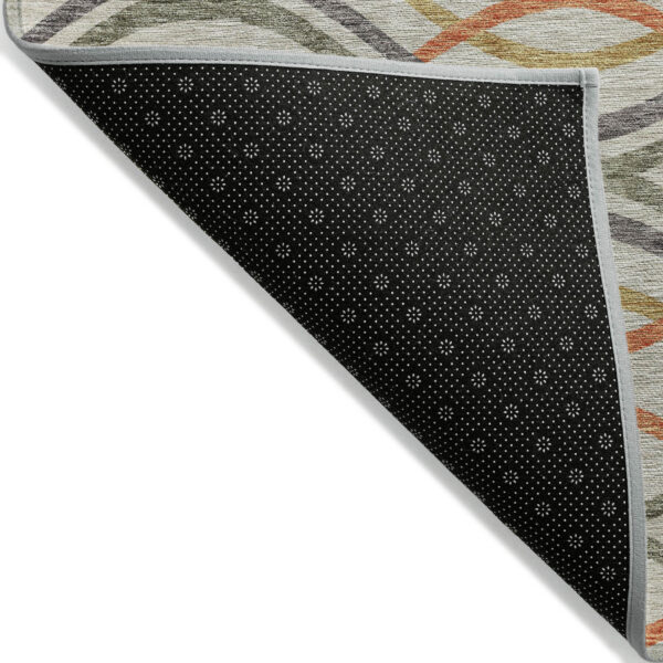 8' Orange Ivory And Gray Round Abstract Washable Indoor Outdoor Area Rug