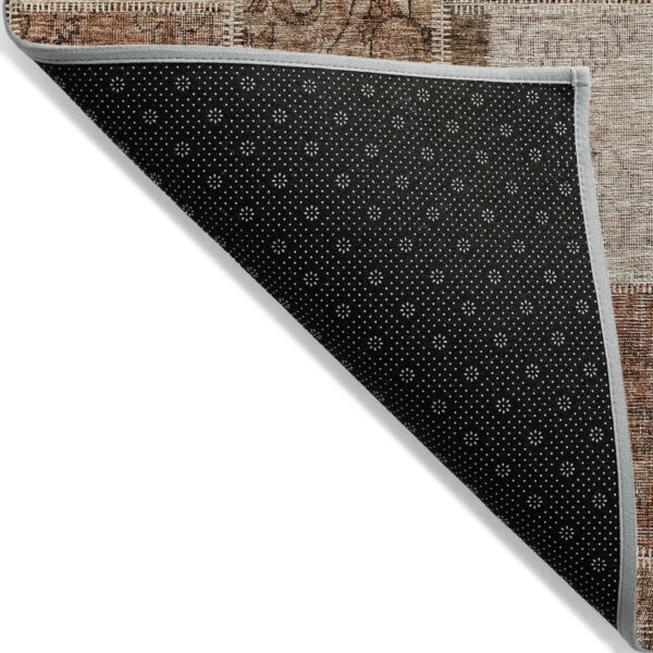 9' X 12' Orange Copper And Beige Patchwork Washable Indoor Outdoor Area Rug