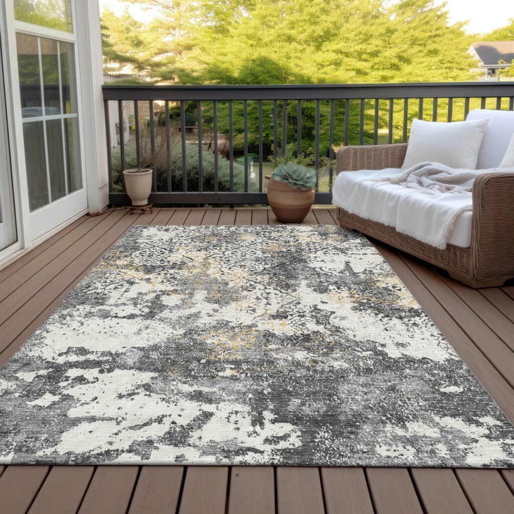 10' X 14' Charcoal Gray And Silver Floral Washable Indoor Outdoor Area Rug