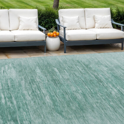 9' X 12' Aqua And Teal Blue Abstract Washable Indoor Outdoor Area Rug