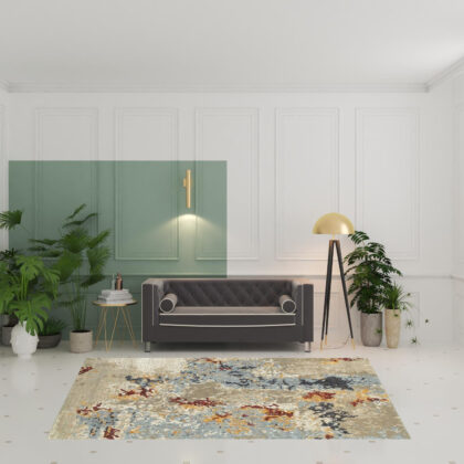 6' X 9' Beige And Blue Abstract Power Loom Stain Resistant Area Rug