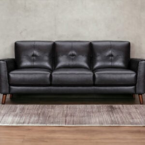82" Black And Brown Tufted Leather Sofa