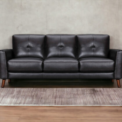 82" Black And Brown Tufted Leather Sofa