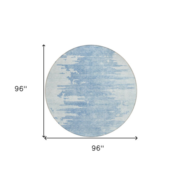8' Sky Blue And Denim Blue Round Abstract Washable Indoor Outdoor Area Rug