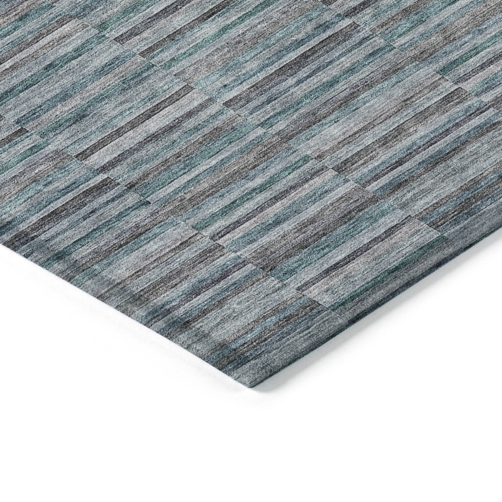5' X 8' Teal Blue Aqua And Gray Striped Washable Indoor Outdoor Area Rug