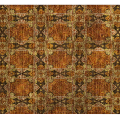 2' X 3' Orange and Rust Floral Medallion Washable Non Skid Indoor Outdoor Area Rug