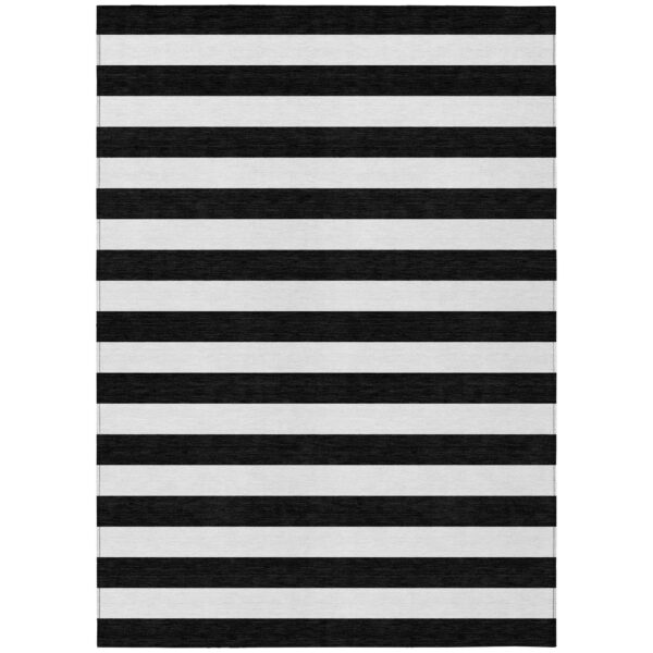 10' X 14' Black and White Striped Washable Non Skid Indoor Outdoor Area Rug
