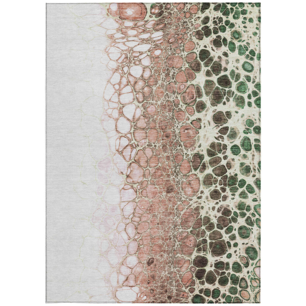 3' X 5' Salmon Green And Chocolate Abstract Washable Indoor Outdoor Area Rug