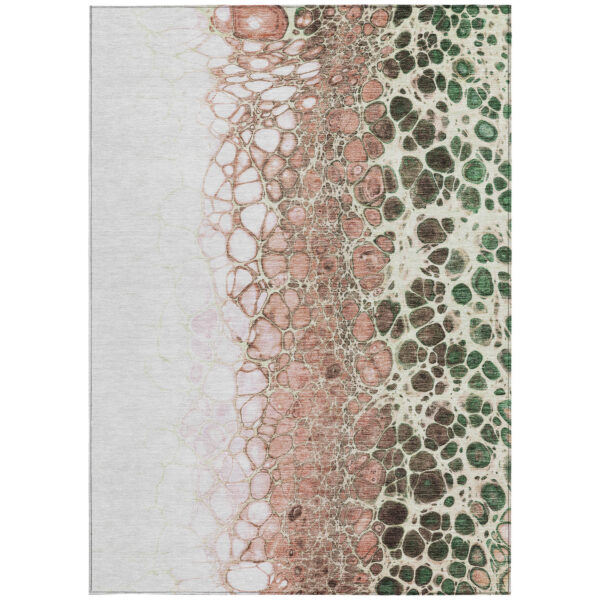 3' X 5' Salmon Green And Chocolate Abstract Washable Indoor Outdoor Area Rug