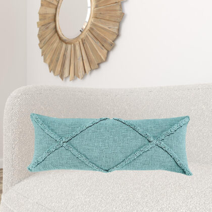 14" X 36" Aqua Blue 100% Cotton Geometric Zippered Pillow