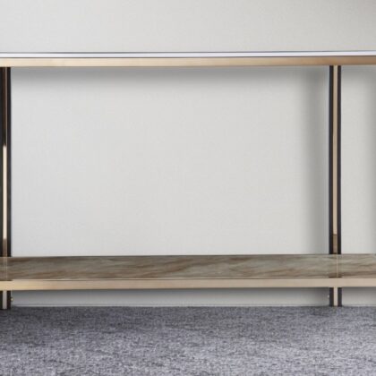 50" Smoky Black and Champagne Mirrored Glass Console Table With Shelf