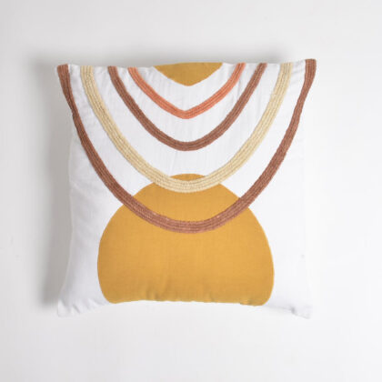 18" X 18" White and Gold Boho Cotton Pillow Cover With Embroidery