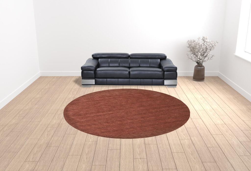 10' Orange And Red Round Wool Hand Woven Stain Resistant Area Rug