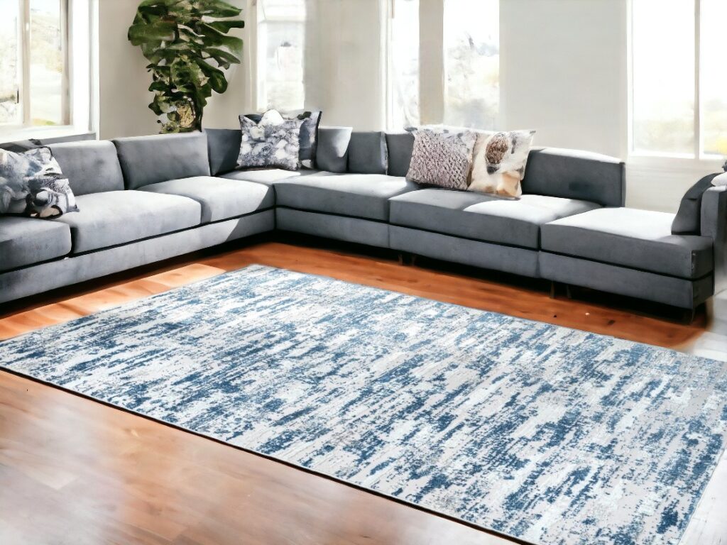 8' x 11' Navy Blue Abstract Washable Non Skid Area Rug