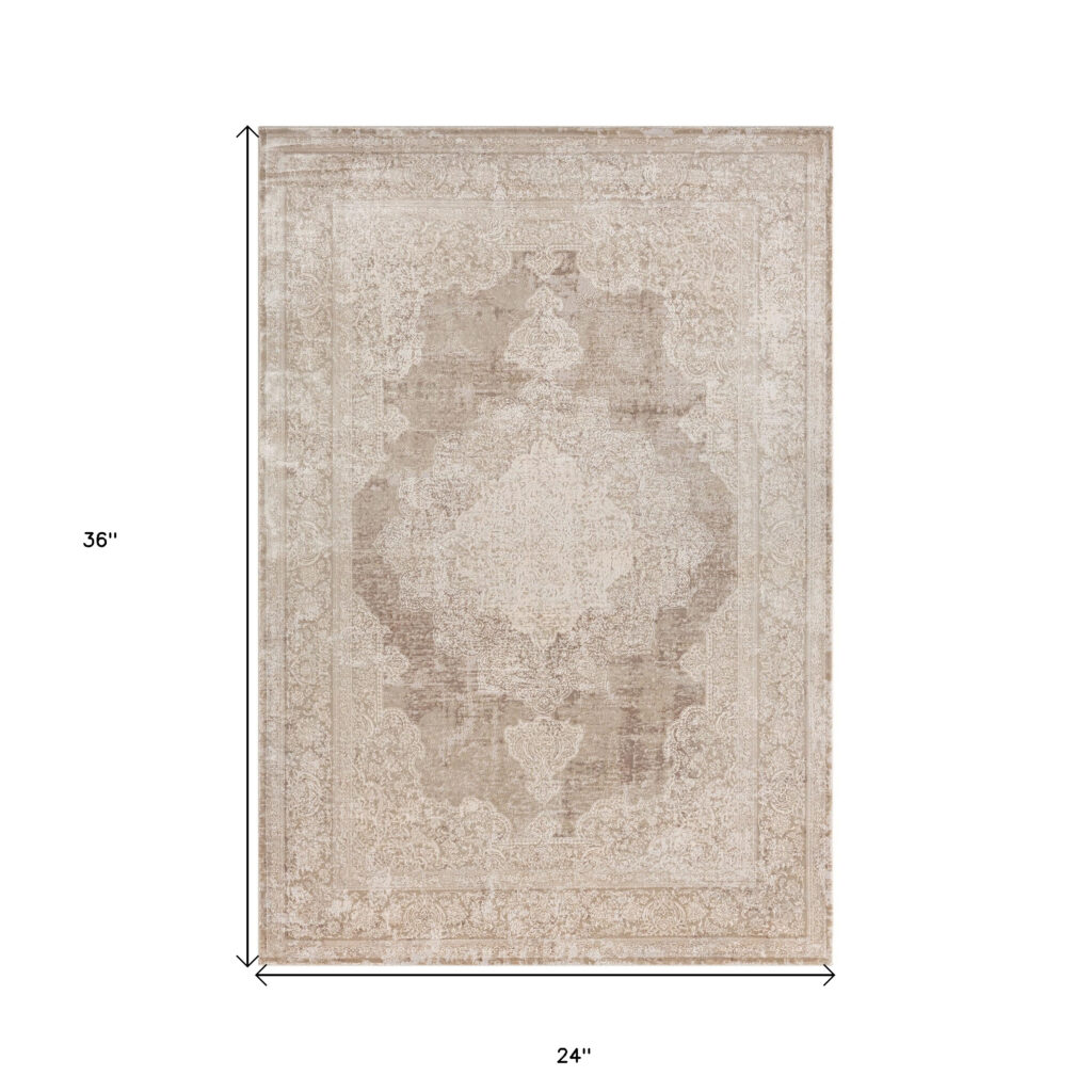 2' x 3' Beige and Ivory Medallion Area Rug