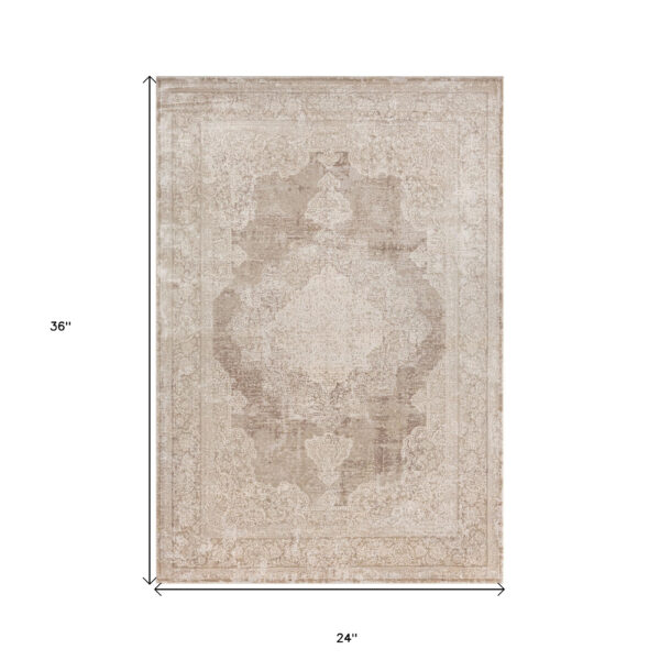 2' x 3' Beige and Ivory Medallion Area Rug