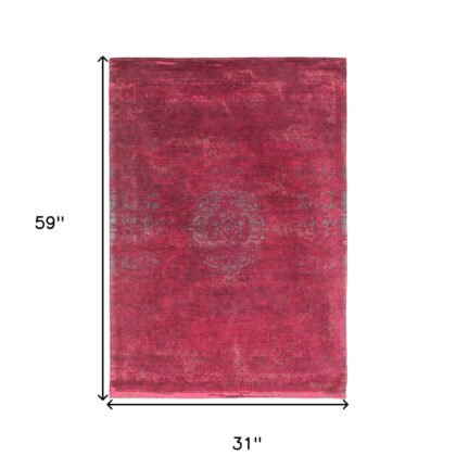 3' X 5' Gray and Pink Medallion Non Skid Area Rug