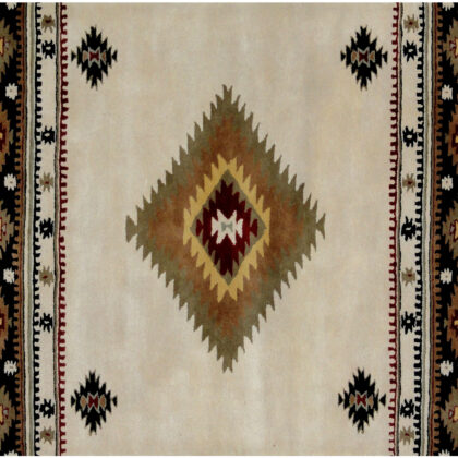 5' x 8' Ivory and Black Southwestern Hand Tufted Non Skid Area Rug