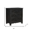 30" Distressed Black Three Drawer Floral Carved Solid Wood Nightstand