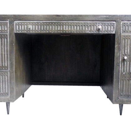 64" Brown and Silver Solid Wood Executive Desk With Five Drawers